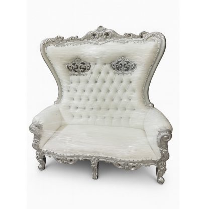Double Crown Loveseat – Throne White & Silver
